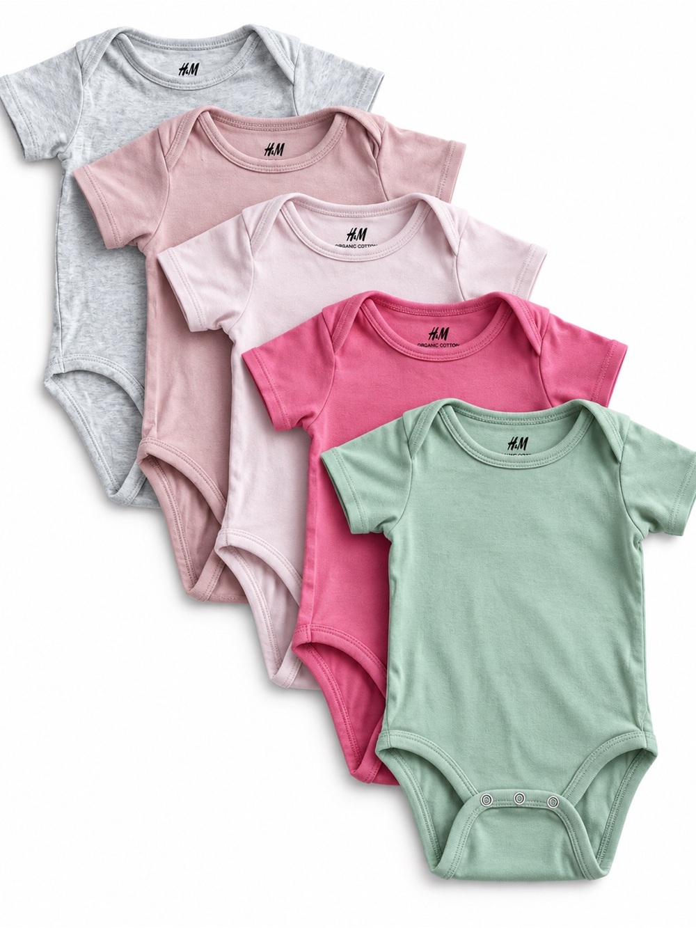 H&M Baby One-Piece Bodysuit Set - Gray, Blush, Light Pink, Hot Pink & Mint